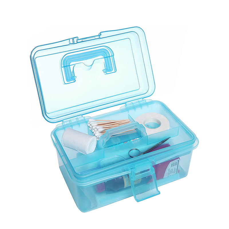 Boîte de premiers secours portable en plastique transparent avec poignée 