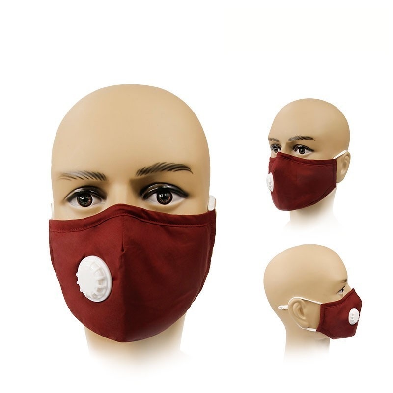 Masque en coton rouge personnalisé à 3 couches avec filtre à charbon et valve respiratoire 