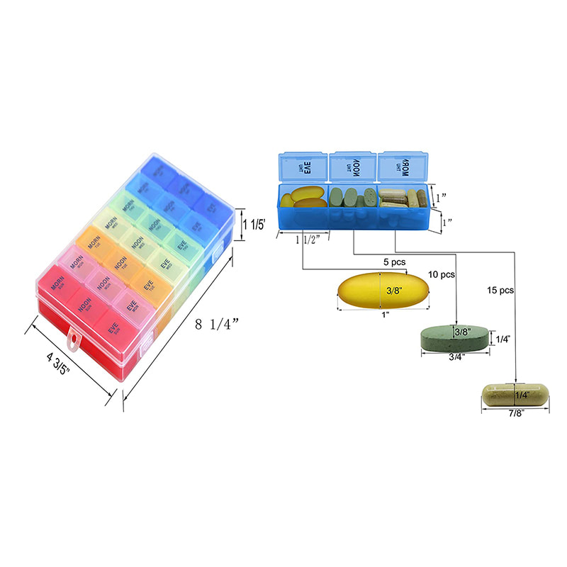 Boîte à comprimés de médicaments hebdomadaire colorée et détachable 