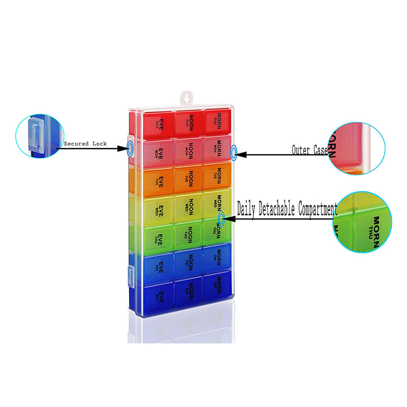 Boîte à comprimés de médicaments hebdomadaire colorée et détachable 