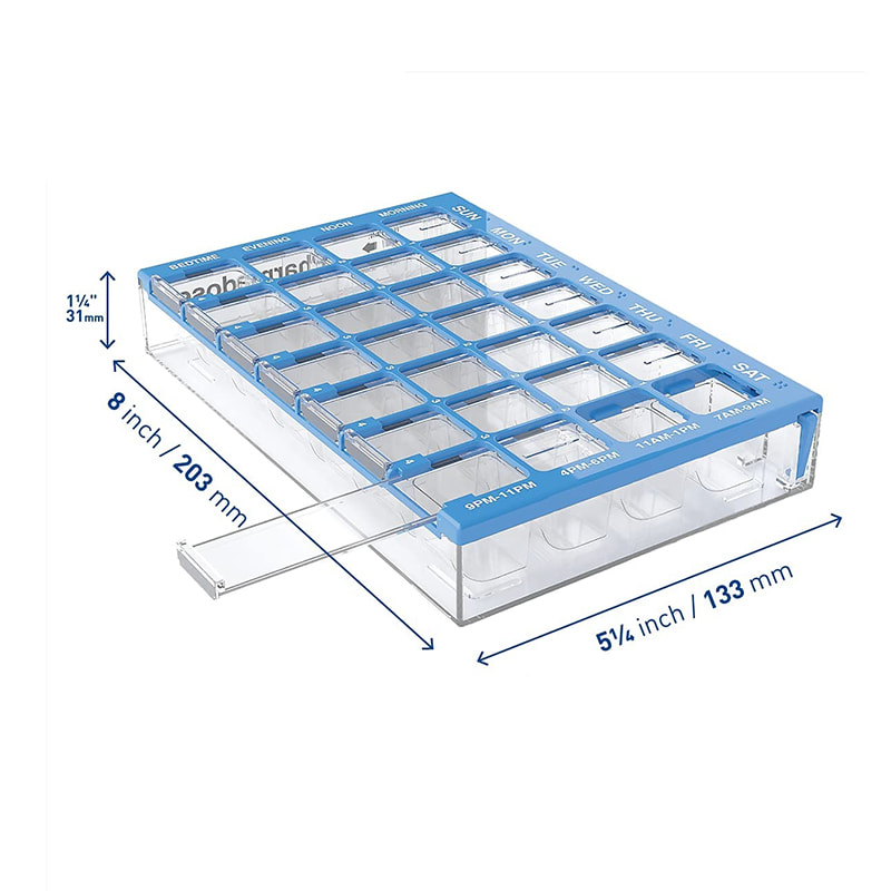 Pilulier hebdomadaire 4 fois par jour avec couvercle transparent 