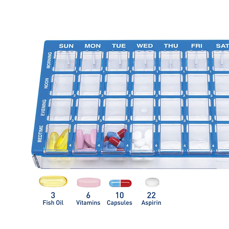 Pilulier hebdomadaire 4 fois par jour avec couvercle transparent 