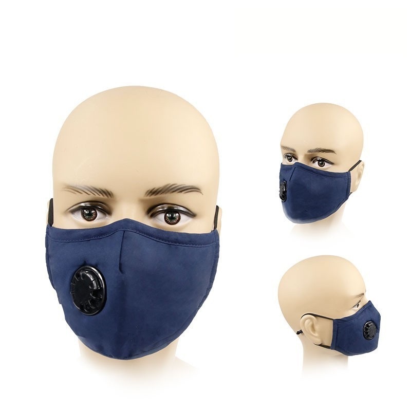 Masque lavable en coton marine avec valve respiratoire 