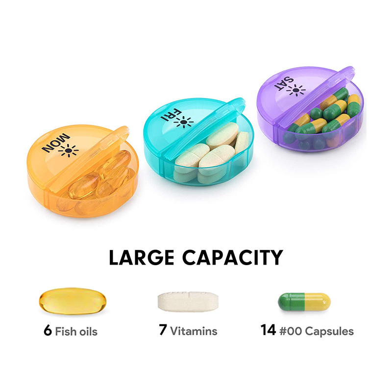 Pilulier hebdomadaire quotidien coloré rond pour médicaments 