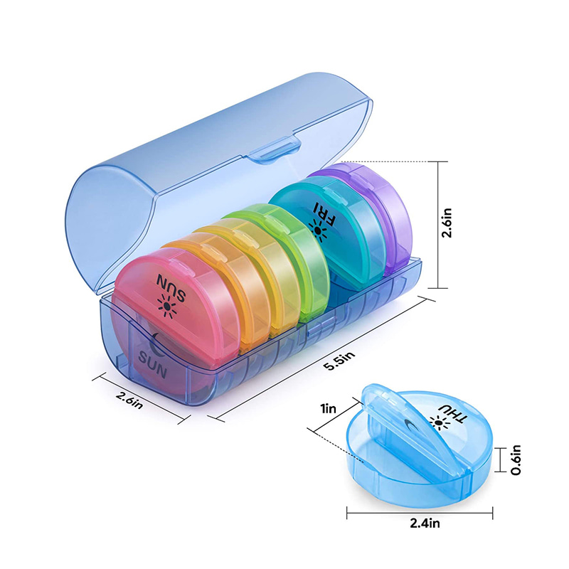 Pilulier hebdomadaire quotidien coloré rond pour médicaments 