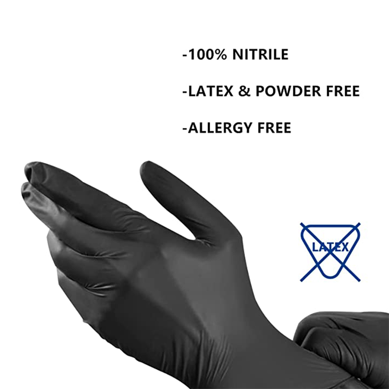 Gants jetables noirs en nitrile d'examen sans latex 