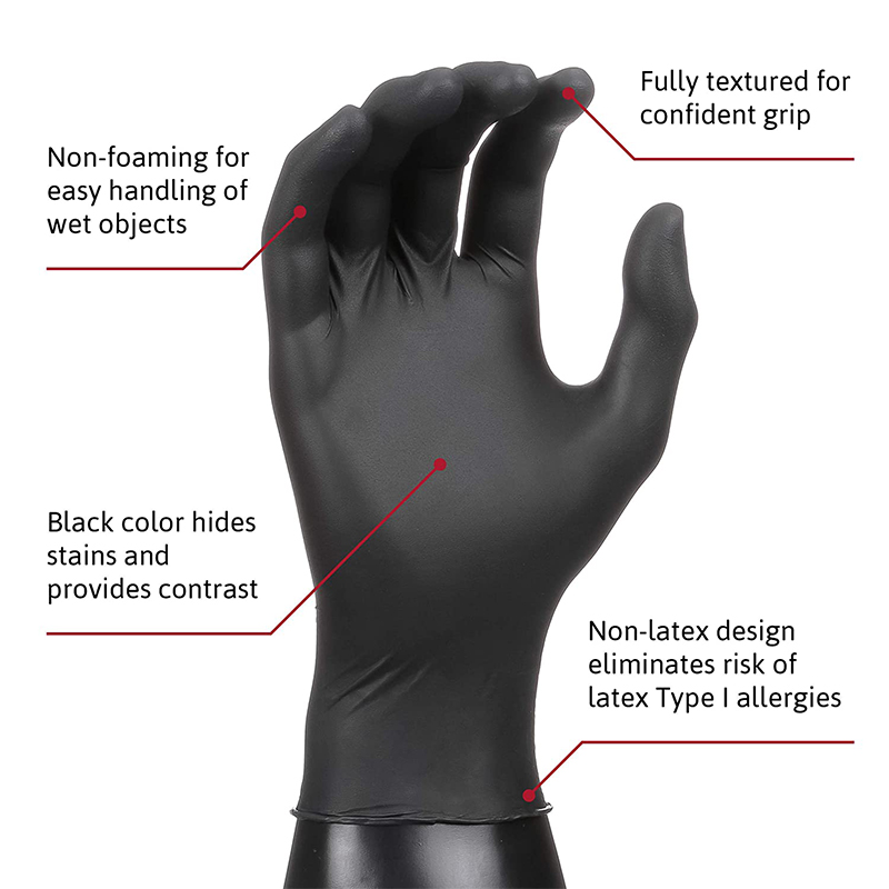 Gants jetables noirs en nitrile d'examen sans latex 